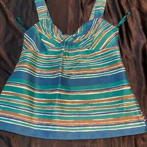 Banana Republic Striped Blue, Green Bronze Strap Top NWOT